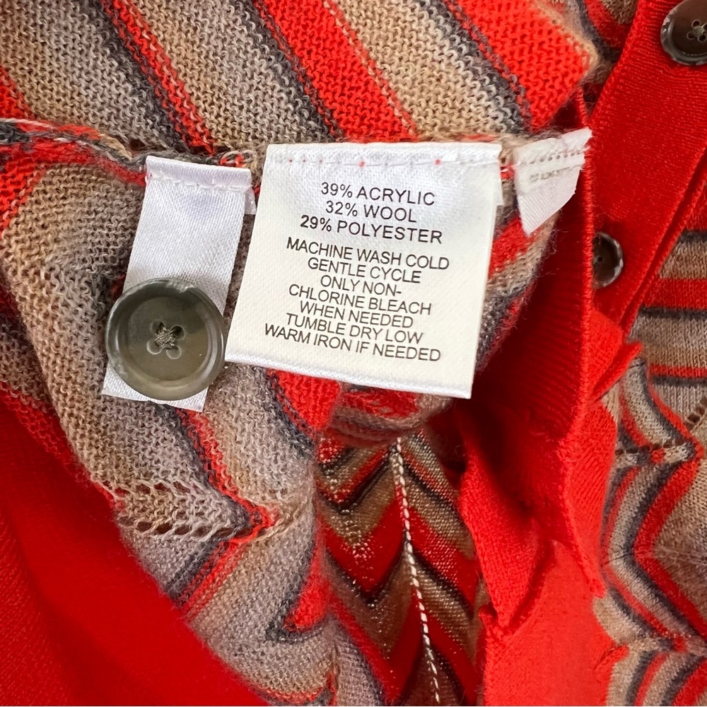 LOFT Orange Wool Blend Chevron Printed Lightweight Buttoned Cardigan Sweater - Picture 10 of 12